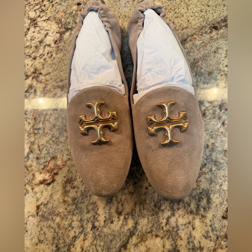 NW - Tory Burch Taupe Loafers with Gold Logo